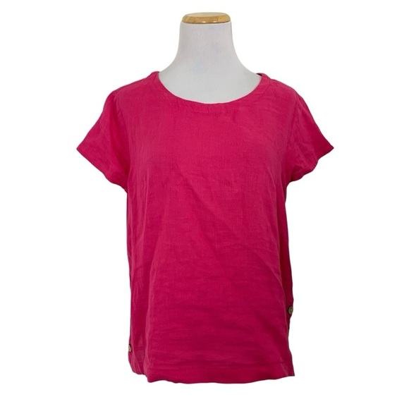 Cynthia Rowley 100% Linen Cap Sleeve Button Side Top Womens M Coastal Beach Pink - Picture 1 of 15
